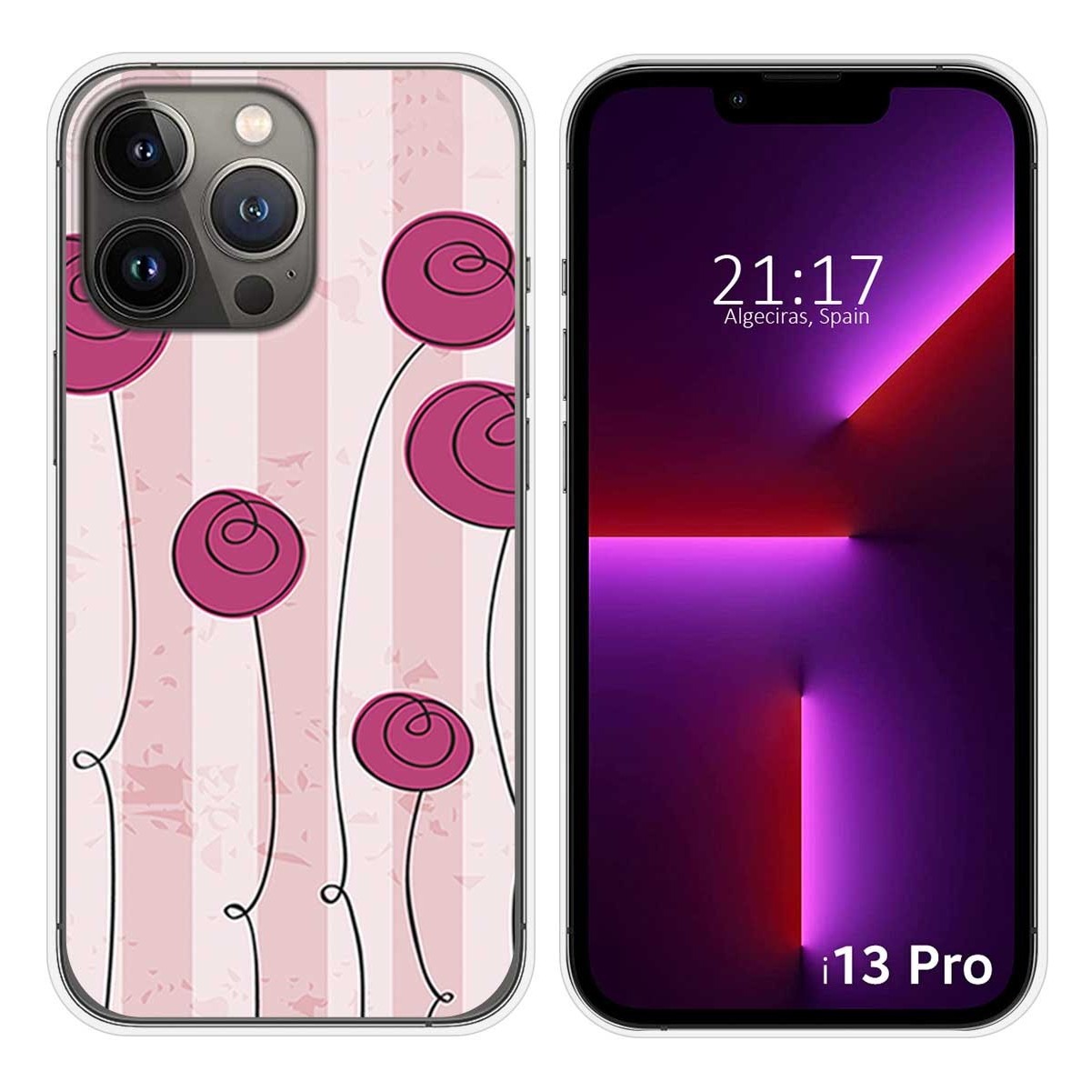 Funda Silicona compatible con iPhone 13 Pro (6.1) diseño Flores Vintage Dibujos