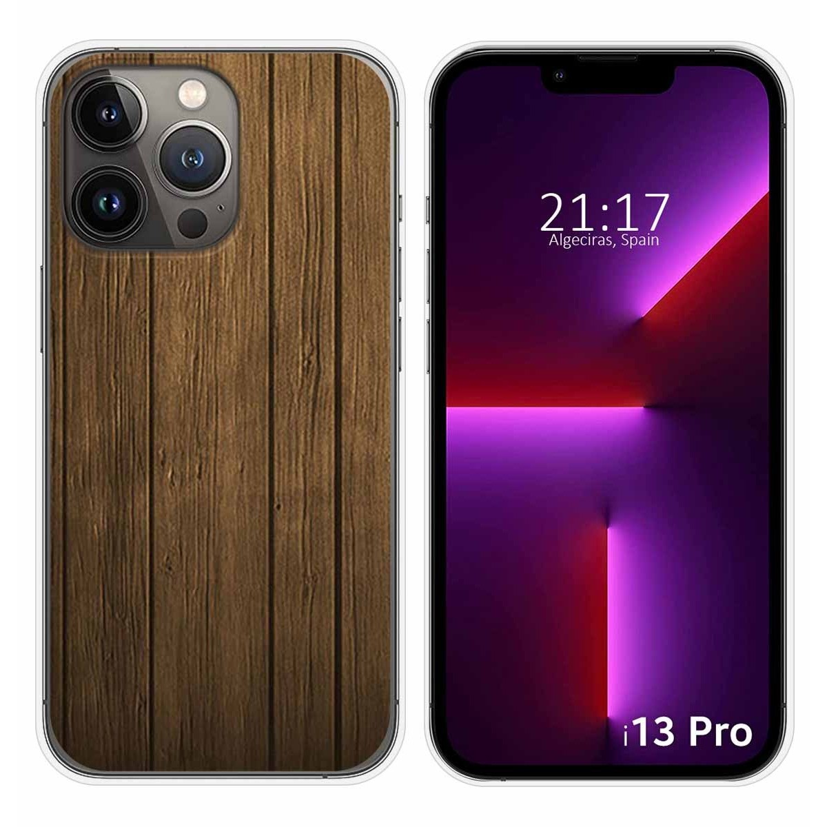 Funda Silicona compatible con iPhone 13 Pro (6.1) diseño Madera Dibujos