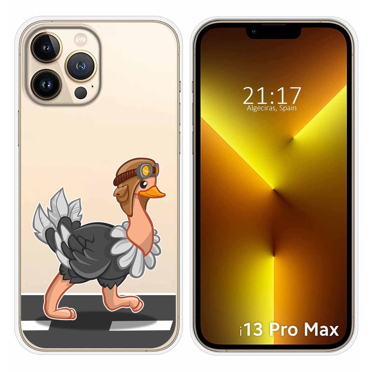 Funda Silicona Transparente compatible con iPhone 13 Pro Max (6.7) diseño Avestruz Dibujos