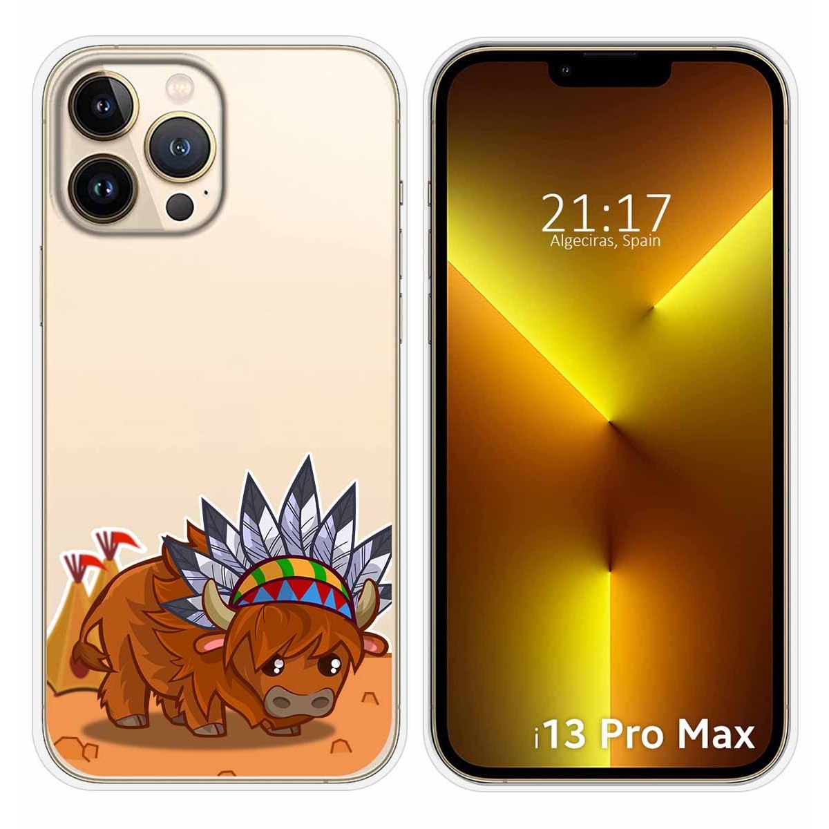 Funda Silicona Transparente compatible con iPhone 13 Pro Max (6.7) diseño Bufalo Dibujos