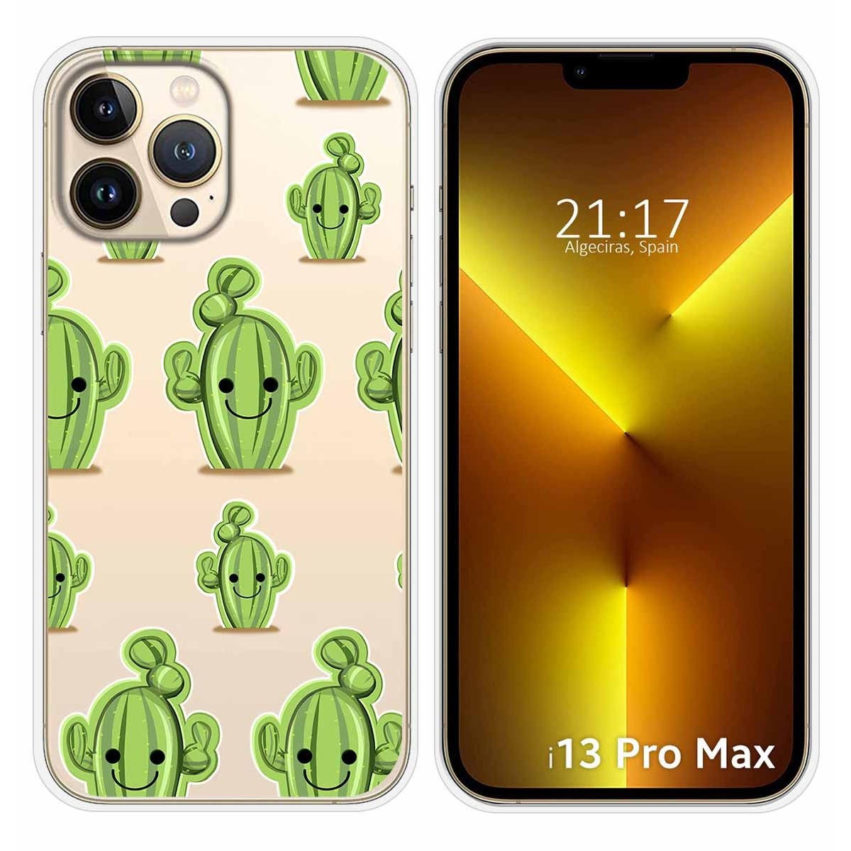 Funda Silicona Transparente compatible con iPhone 13 Pro Max (6.7) diseño Cactus Dibujos