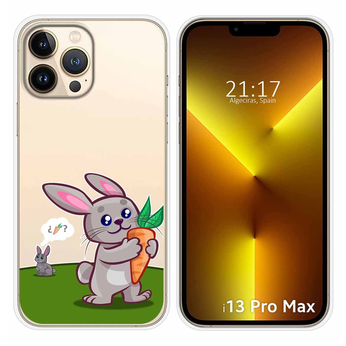 Funda Silicona Transparente compatible con iPhone 13 Pro Max (6.7) diseño Conejo Dibujos