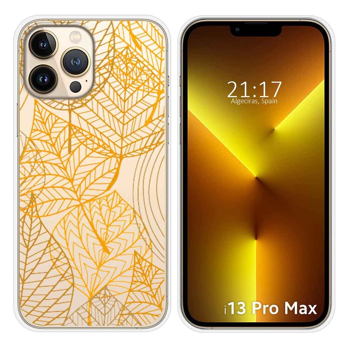 Funda Silicona Transparente compatible con iPhone 13 Pro Max (6.7) diseño Hojas Dibujos