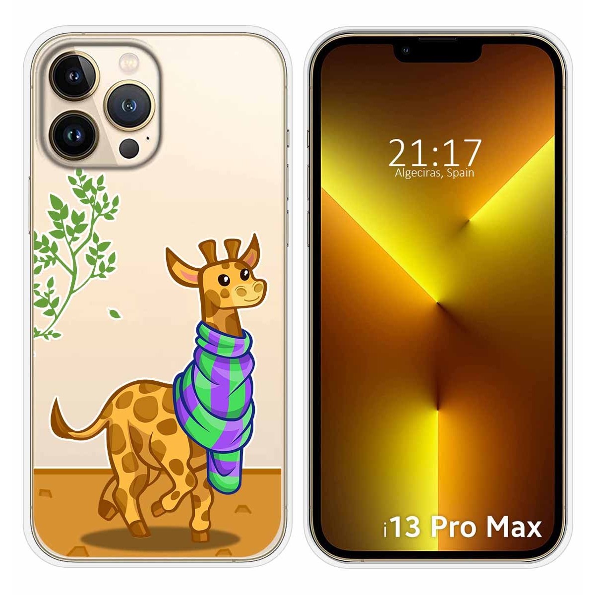 Funda Silicona Transparente compatible con iPhone 13 Pro Max (6.7) diseño Jirafa Dibujos