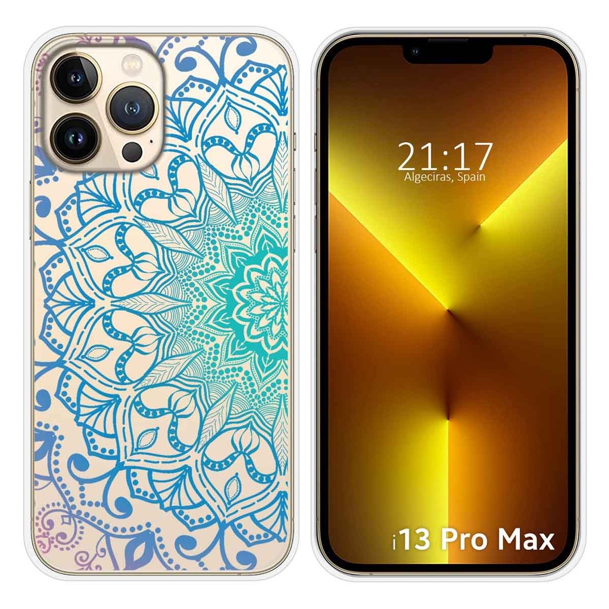 Funda Silicona Transparente compatible con iPhone 13 Pro Max (6.7) diseño Mandala Dibujos