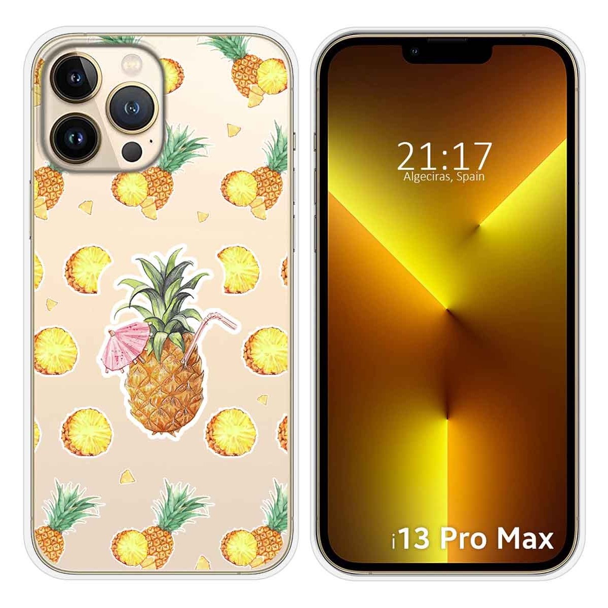 Funda Silicona Transparente compatible con iPhone 13 Pro Max (6.7) diseño Piña Dibujos