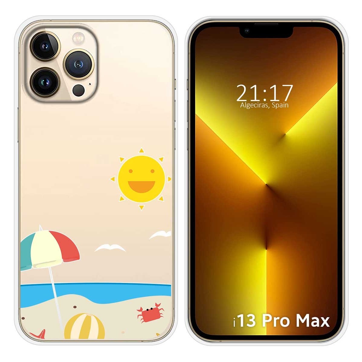 Funda Silicona Transparente compatible con iPhone 13 Pro Max (6.7) diseño Playa Dibujos