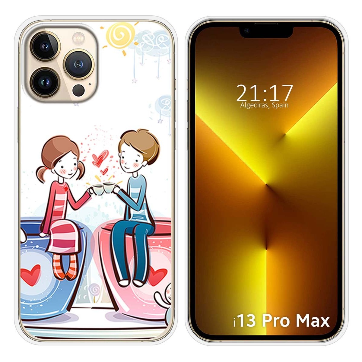 Funda Silicona compatible con iPhone 13 Pro Max (6.7) diseño Café Dibujos