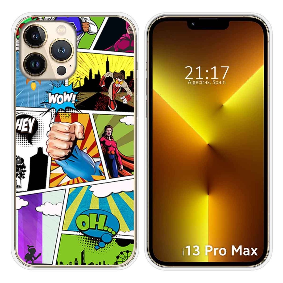 Funda Silicona compatible con iPhone 13 Pro Max (6.7) diseño Comic Dibujos