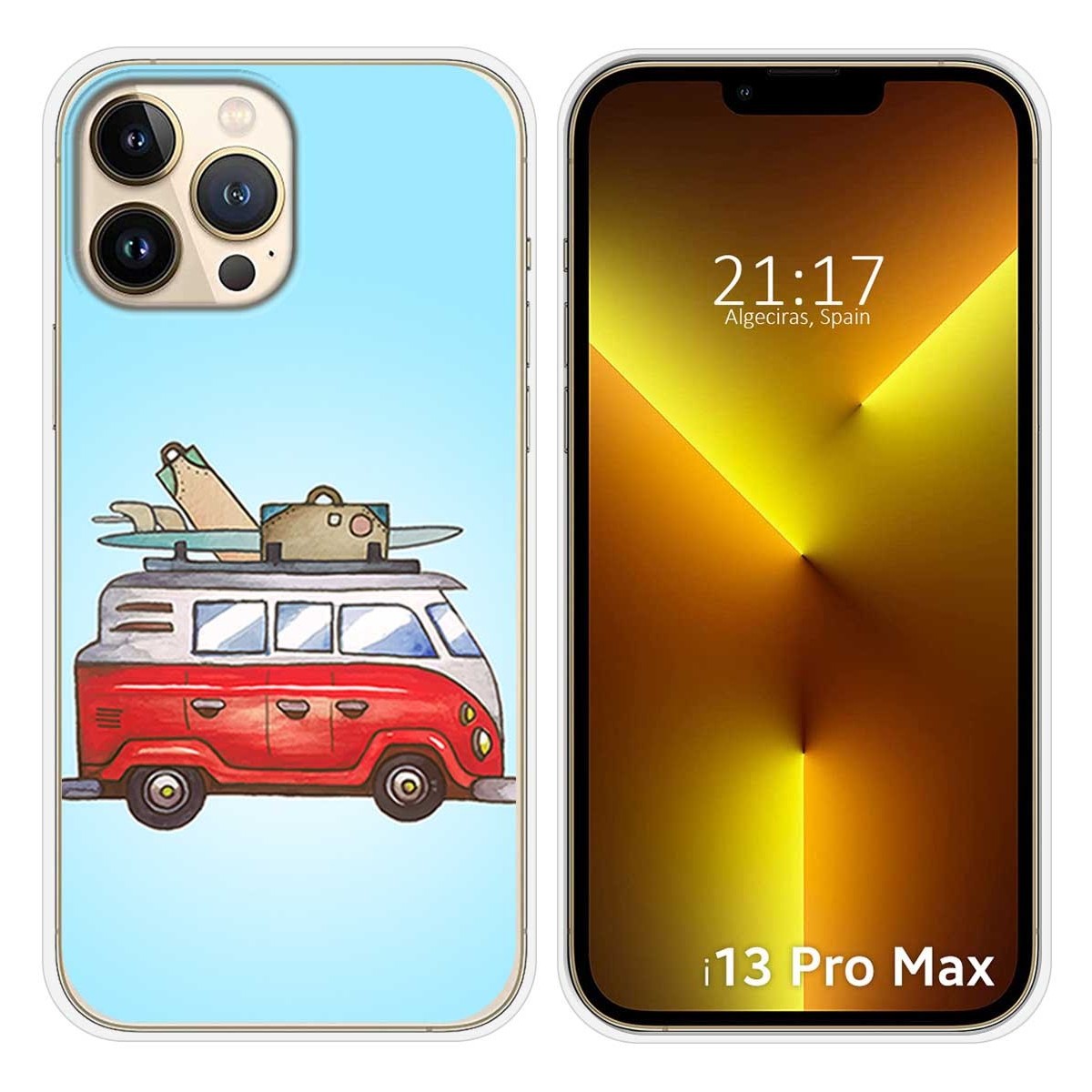 Funda Silicona compatible con iPhone 13 Pro Max (6.7) diseño Furgoneta Dibujos