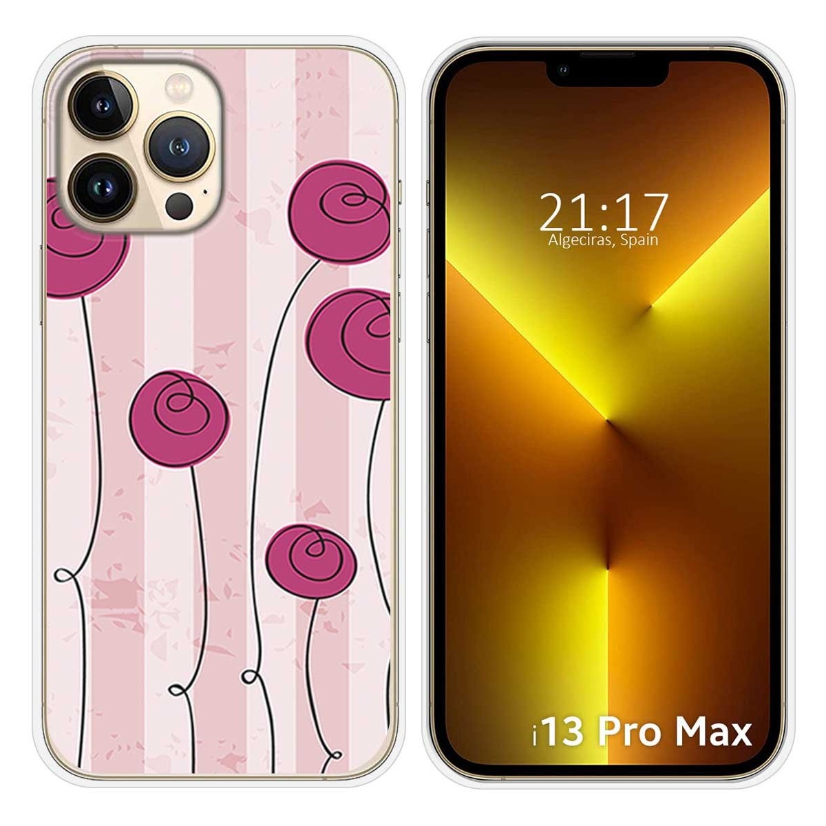 Funda Silicona compatible con iPhone 13 Pro Max (6.7) diseño Flores Vintage Dibujos
