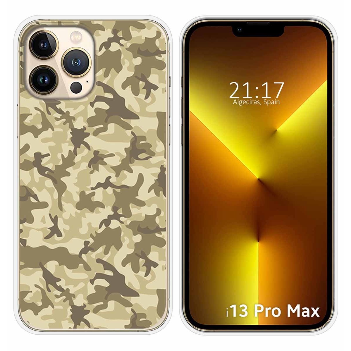 Funda Silicona compatible con iPhone 13 Pro Max (6.7) diseño Sand Camuflaje Dibujos
