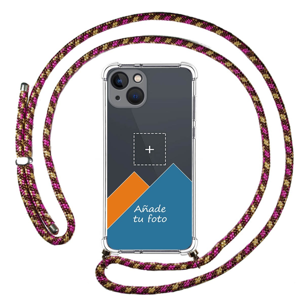 Personaliza tu Funda Colgante Transparente compatible con Iphone 13 (6.1) con Cordon Rosa / Dorado Dibujo Personalizada