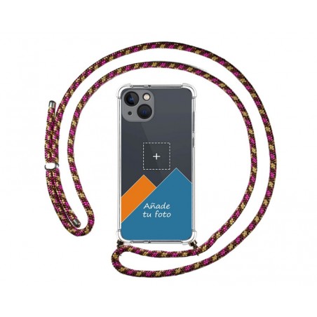Personaliza tu Funda Colgante Transparente compatible con Iphone 13 (6.1) con Cordon Rosa / Dorado Dibujo Personalizada