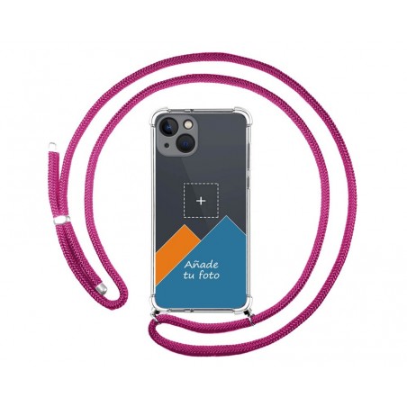 Personaliza tu Funda Colgante Transparente compatible con Iphone 13 (6.1) con Cordon Rosa Fucsia Dibujo Personalizada