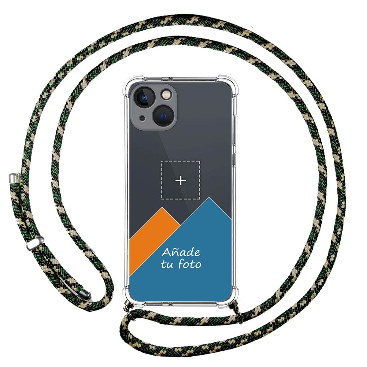 Personaliza tu Funda Colgante Transparente compatible con Iphone 13 (6.1) con Cordon Verde / Dorado Dibujo Personalizada