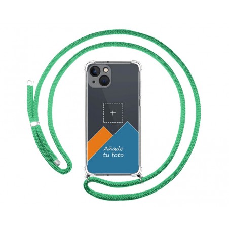 Personaliza tu Funda Colgante Transparente compatible con Iphone 13 (6.1) con Cordon Verde Agua Dibujo Personalizada