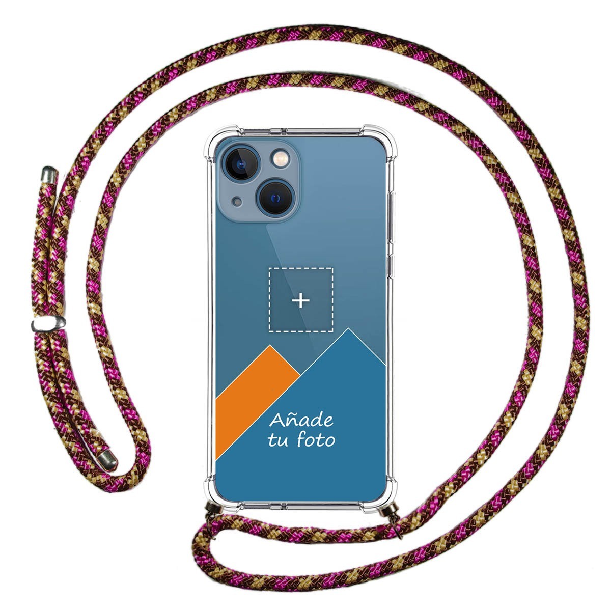 Personaliza tu Funda Colgante Transparente compatible con Iphone 13 Mini (5.4) con Cordon Rosa / Dorado Dibujo Personalizada