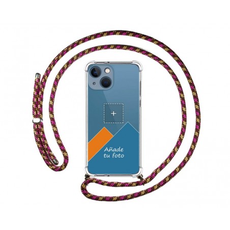 Personaliza tu Funda Colgante Transparente compatible con Iphone 13 Mini (5.4) con Cordon Rosa / Dorado Dibujo Personalizada