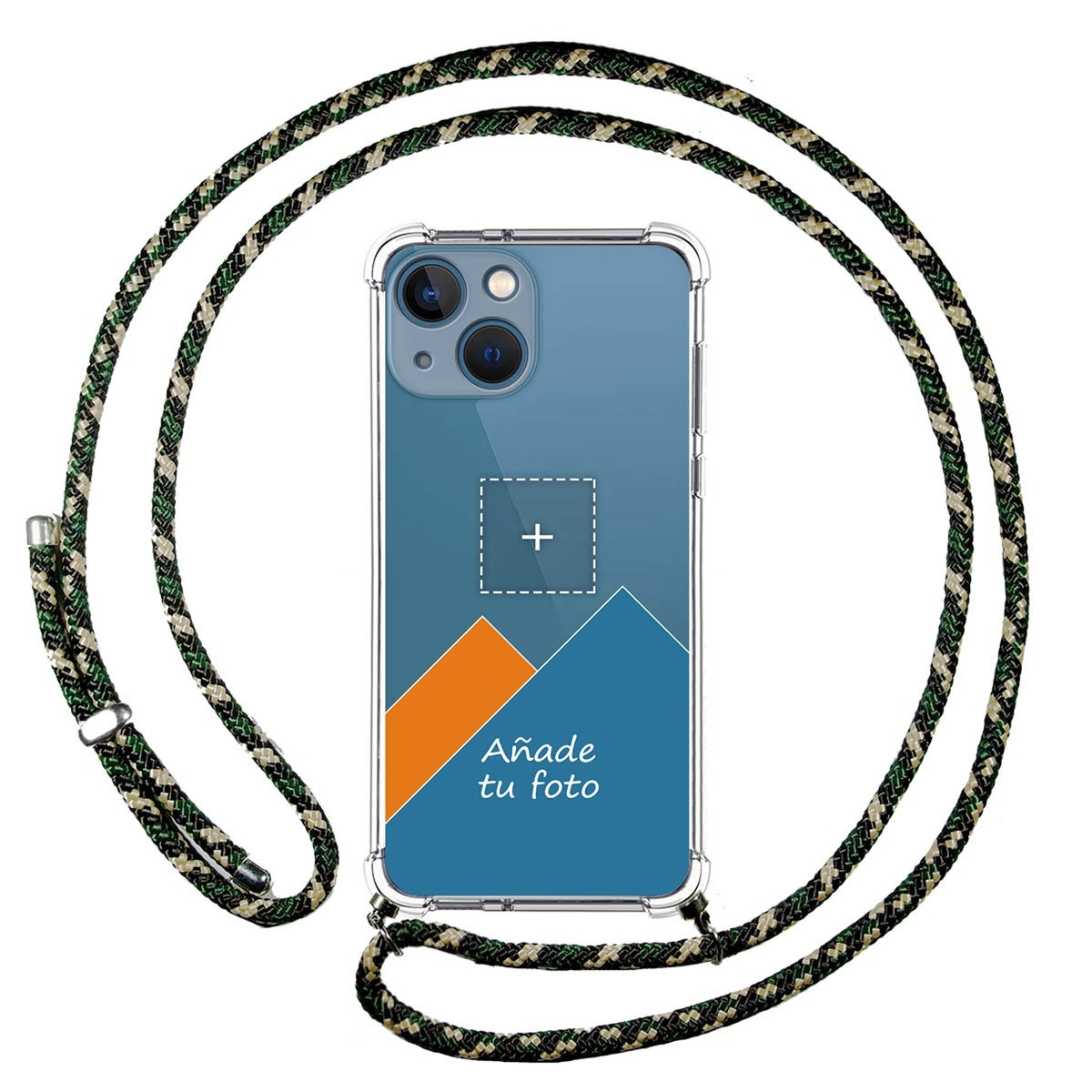 Personaliza tu Funda Colgante Transparente compatible con Iphone 13 Mini (5.4) con Cordon Verde / Dorado Dibujo Personalizada