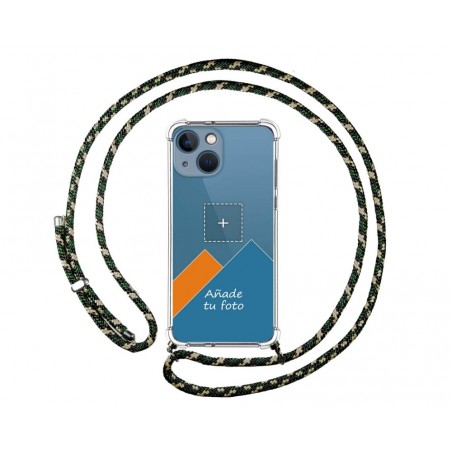 Personaliza tu Funda Colgante Transparente compatible con Iphone 13 Mini (5.4) con Cordon Verde / Dorado Dibujo Personalizada