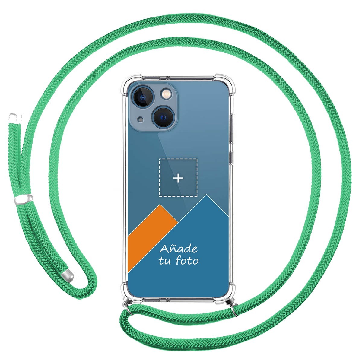 Personaliza tu Funda Colgante Transparente compatible con Iphone 13 Mini (5.4) con Cordon Verde Agua Dibujo Personalizada
