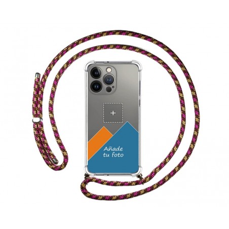Personaliza tu Funda Colgante Transparente compatible con Iphone 13 Pro (6.1) con Cordon Rosa / Dorado Dibujo Personalizada