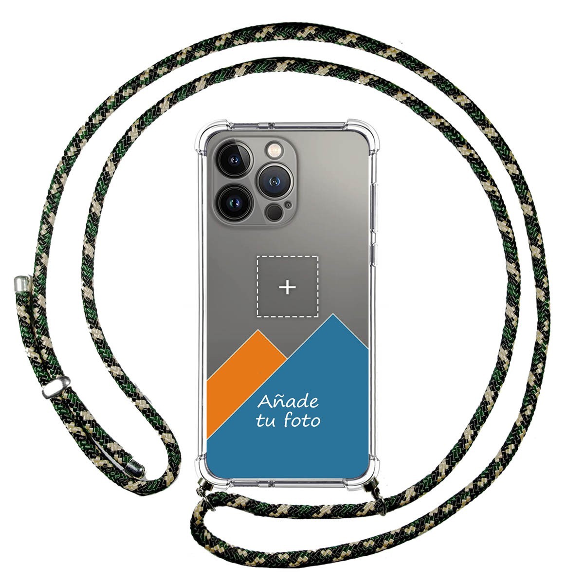 Personaliza tu Funda Colgante Transparente compatible con Iphone 13 Pro (6.1) con Cordon Verde / Dorado Dibujo Personalizada