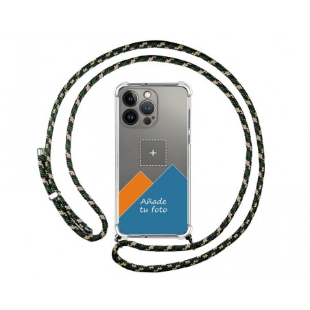 Personaliza tu Funda Colgante Transparente compatible con Iphone 13 Pro (6.1) con Cordon Verde / Dorado Dibujo Personalizada