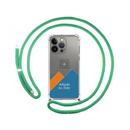 Personaliza tu Funda Colgante Transparente compatible con Iphone 13 Pro (6.1) con Cordon Verde Agua Dibujo Personalizada