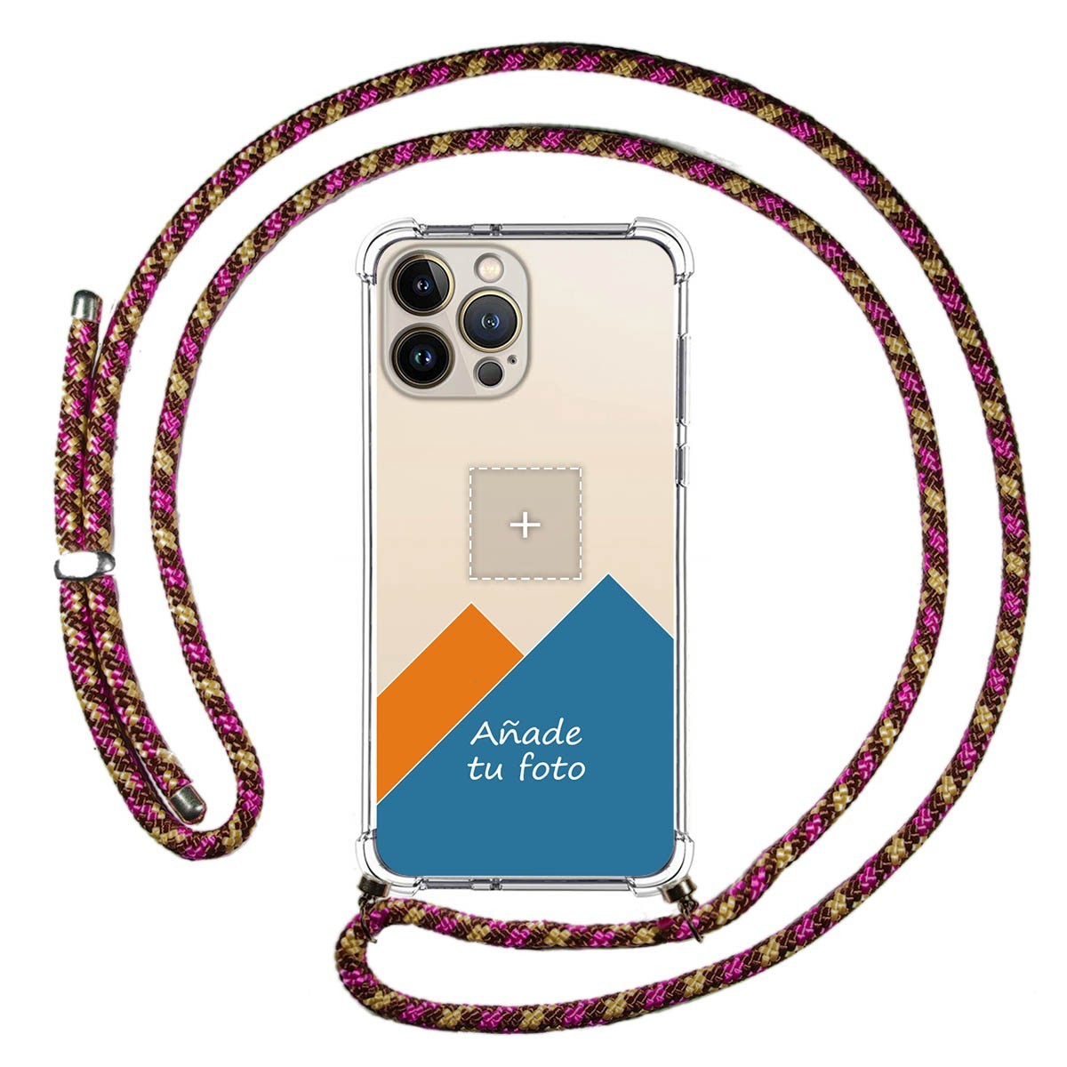 Personaliza tu Funda Colgante Transparente compatible con Iphone 13 Pro Max (6.7) con Cordon Rosa / Dorado Dibujo Personalizada