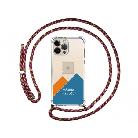 Personaliza tu Funda Colgante Transparente compatible con Iphone 13 Pro Max (6.7) con Cordon Rosa / Dorado Dibujo Personalizada