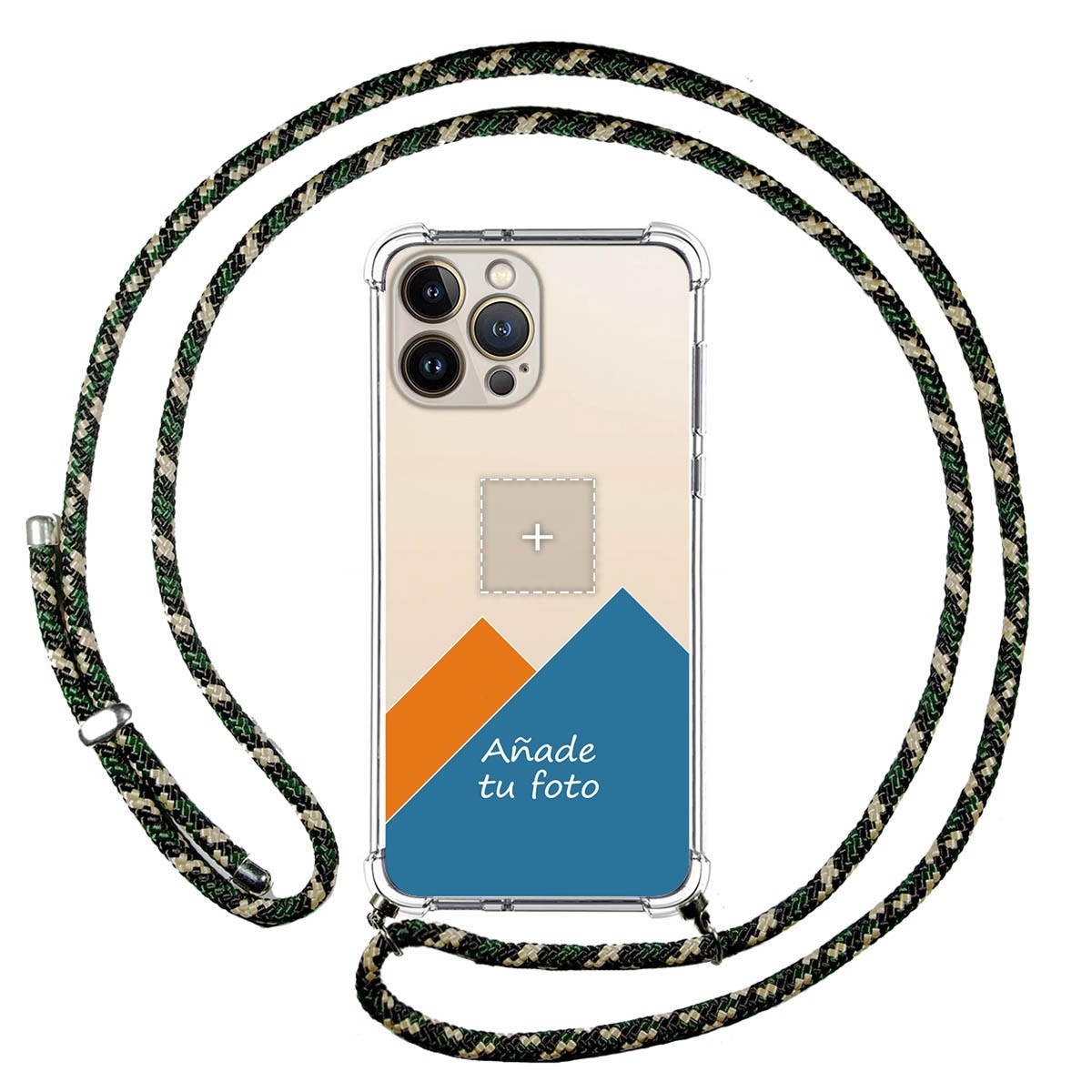 Personaliza tu Funda Colgante Transparente compatible con Iphone 13 Pro Max (6.7) con Cordon Verde / Dorado Dibujo Personalizada