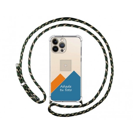Personaliza tu Funda Colgante Transparente compatible con Iphone 13 Pro Max (6.7) con Cordon Verde / Dorado Dibujo Personalizada