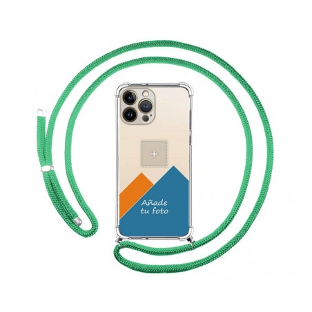 Personaliza tu Funda Colgante Transparente compatible con Iphone 13 Pro Max (6.7) con Cordon Verde Agua Dibujo Personalizada