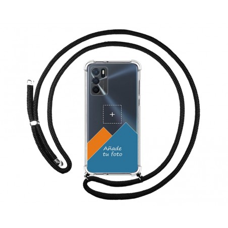 Personaliza tu Funda Colgante Transparente para Oppo A16 / A16s con Cordon Negro Dibujo Personalizada