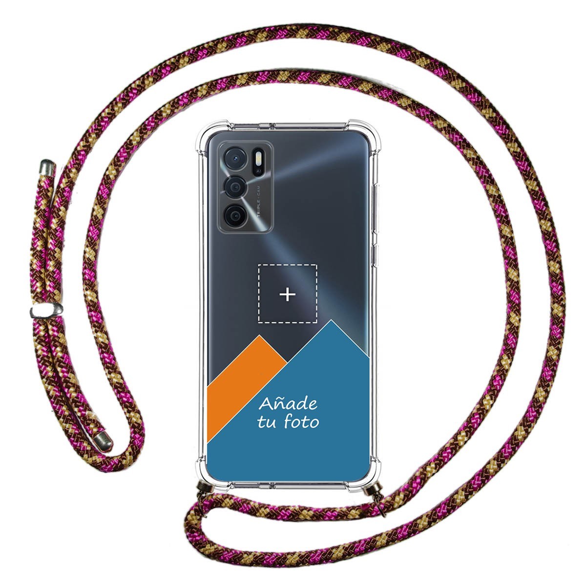 Personaliza tu Funda Colgante Transparente para Oppo A16 / A16s con Cordon Rosa / Dorado Dibujo Personalizada