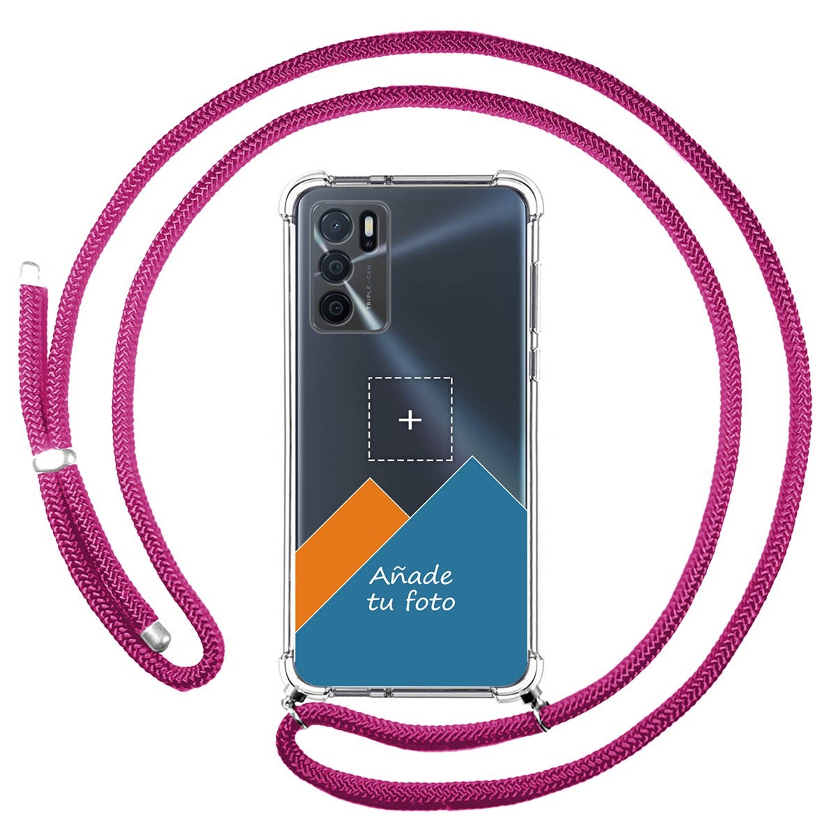 Personaliza tu Funda Colgante Transparente para Oppo A16 / A16s con Cordon Rosa Fucsia Dibujo Personalizada
