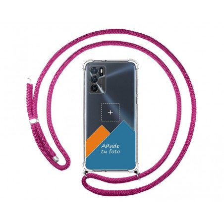 Personaliza tu Funda Colgante Transparente para Oppo A16 / A16s con Cordon Rosa Fucsia Dibujo Personalizada