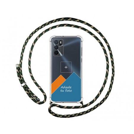 Personaliza tu Funda Colgante Transparente para Oppo A16 / A16s con Cordon Verde / Dorado Dibujo Personalizada