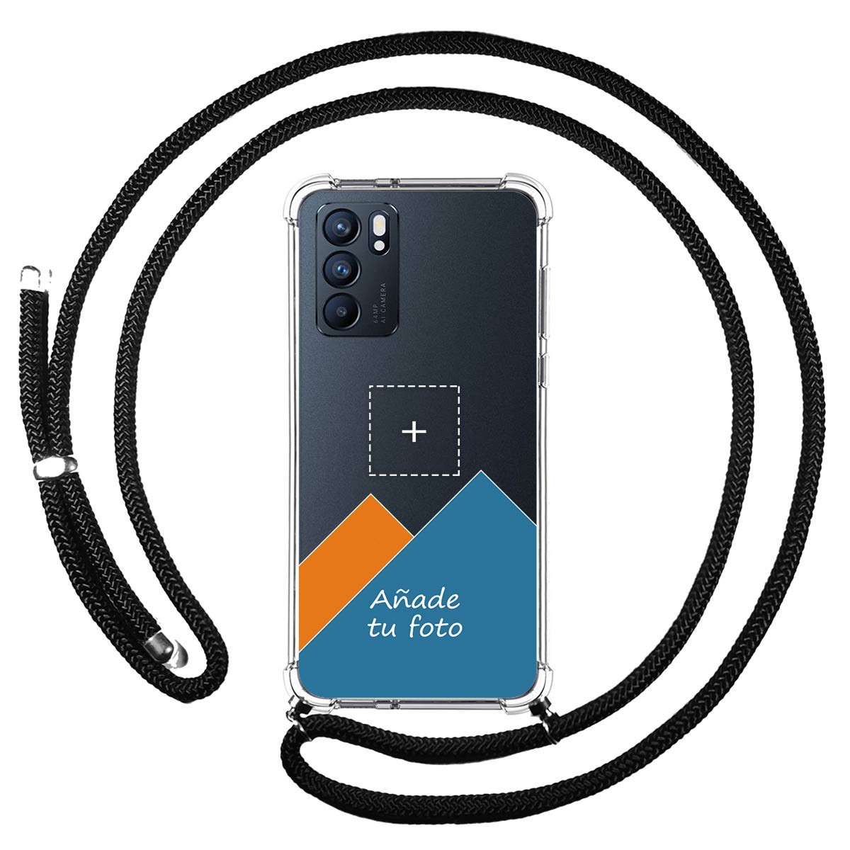 Personaliza tu Funda Colgante Transparente para Oppo Reno 6 5G con Cordon Negro Dibujo Personalizada