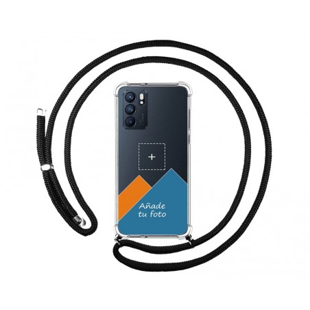 Personaliza tu Funda Colgante Transparente para Oppo Reno 6 5G con Cordon Negro Dibujo Personalizada