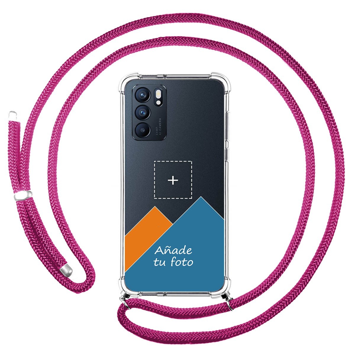 Personaliza tu Funda Colgante Transparente para Oppo Reno 6 5G con Cordon Rosa Fucsia Dibujo Personalizada