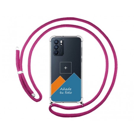 Personaliza tu Funda Colgante Transparente para Oppo Reno 6 5G con Cordon Rosa Fucsia Dibujo Personalizada