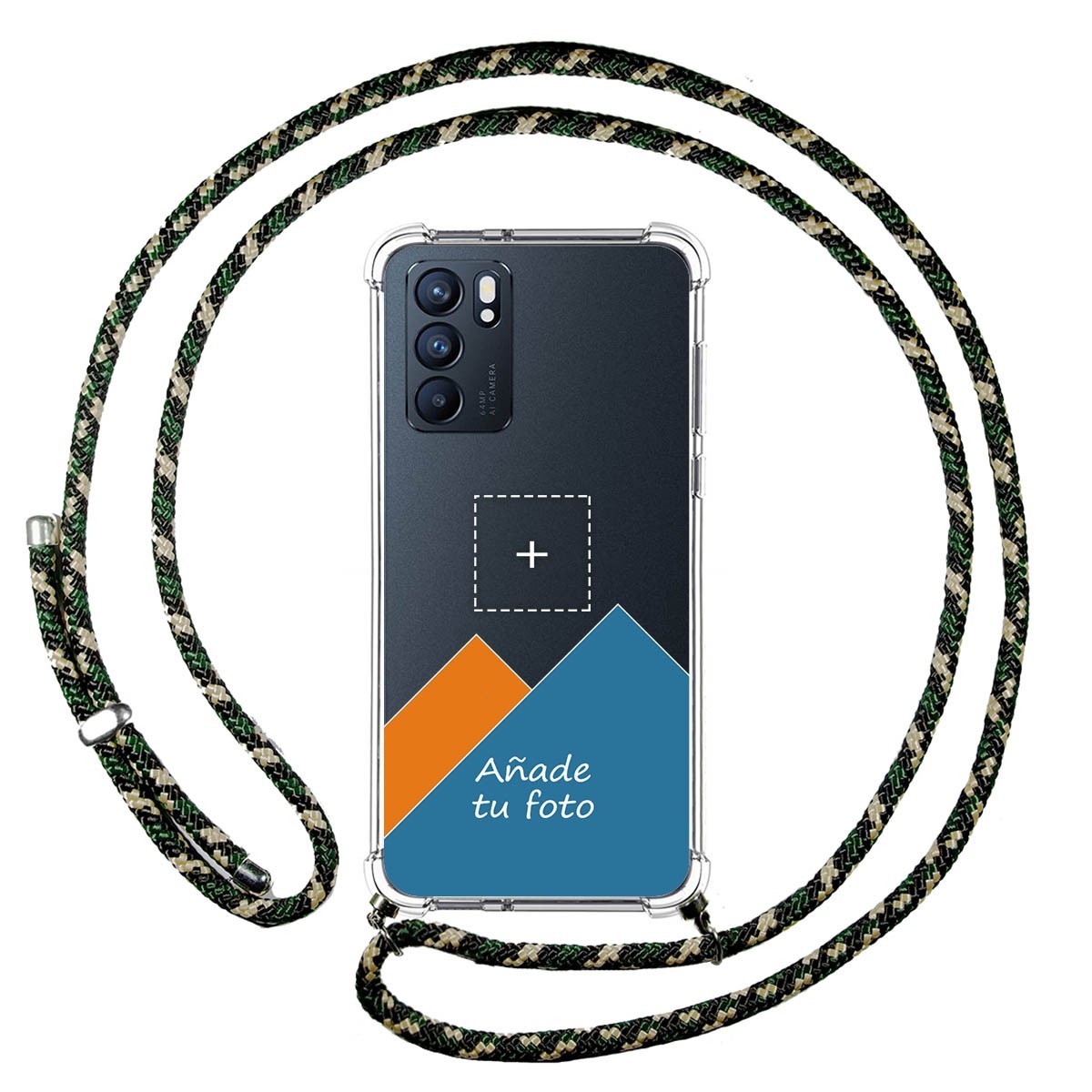 Personaliza tu Funda Colgante Transparente para Oppo Reno 6 5G con Cordon Verde / Dorado Dibujo Personalizada