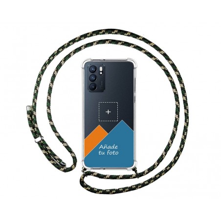 Personaliza tu Funda Colgante Transparente para Oppo Reno 6 5G con Cordon Verde / Dorado Dibujo Personalizada