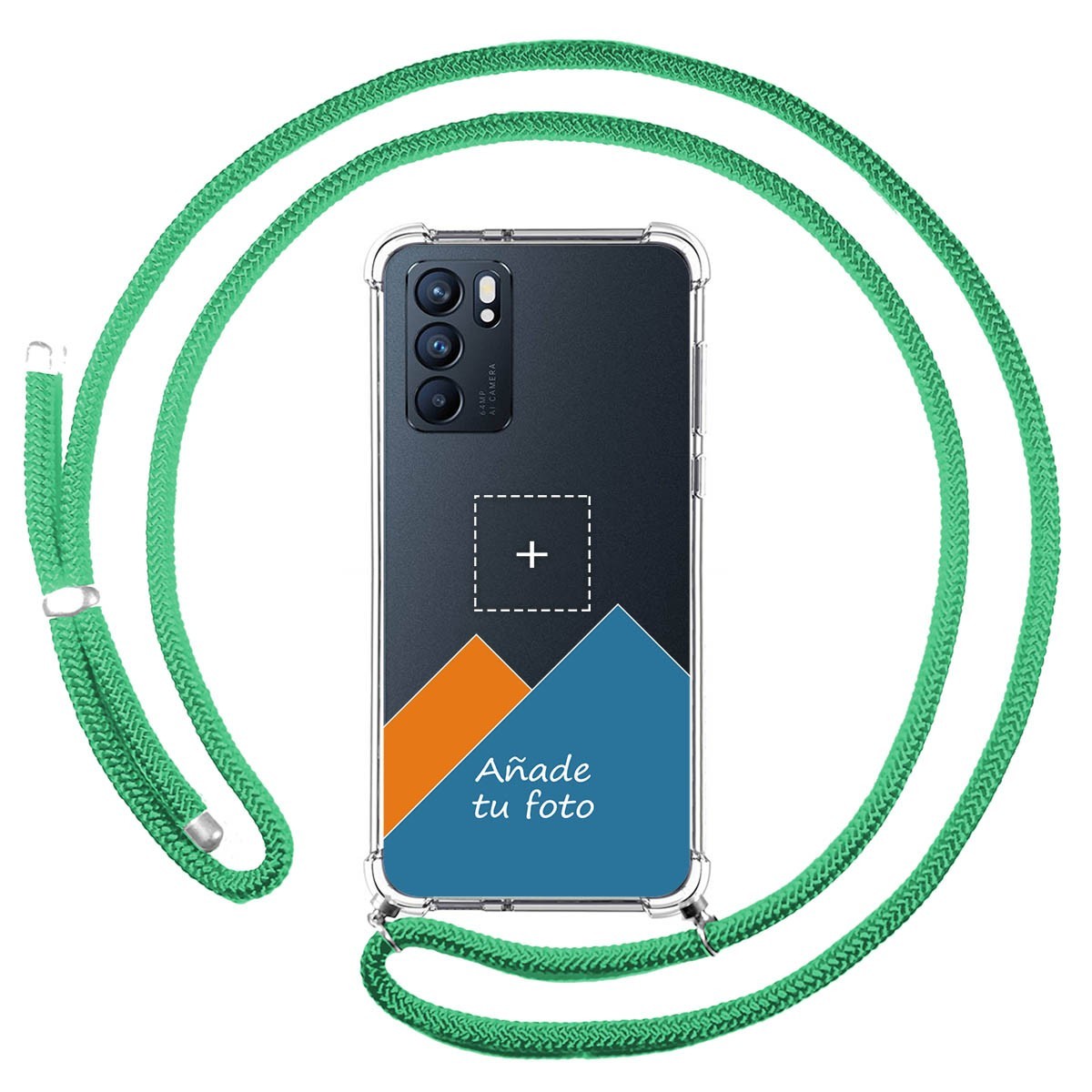 Personaliza tu Funda Colgante Transparente para Oppo Reno 6 5G con Cordon Verde Agua Dibujo Personalizada