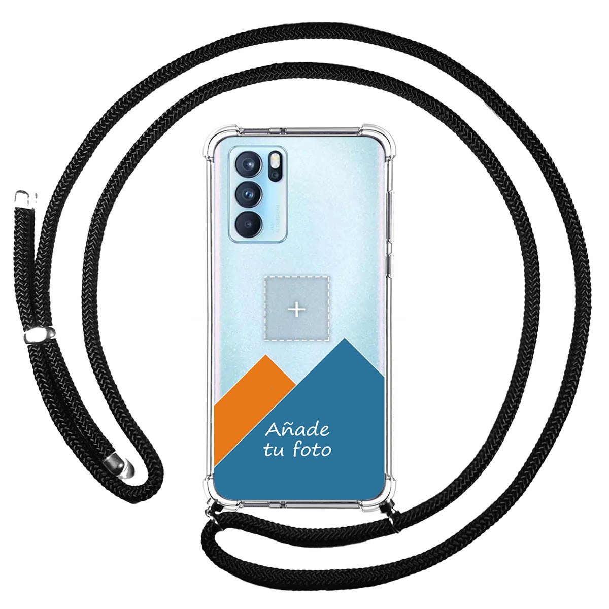 Personaliza tu Funda Colgante Transparente para Oppo Reno 6 Pro 5G con Cordon Negro Dibujo Personalizada