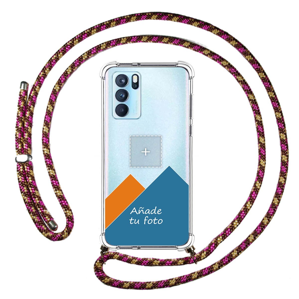 Personaliza tu Funda Colgante Transparente para Oppo Reno 6 Pro 5G con Cordon Rosa / Dorado Dibujo Personalizada