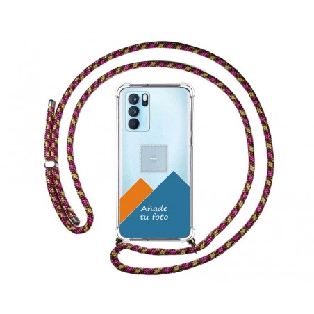 Personaliza tu Funda Colgante Transparente para Oppo Reno 6 Pro 5G con Cordon Rosa / Dorado Dibujo Personalizada